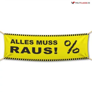Alles muss raus! – Werbebanner – PVC Planen Werbeplane / gelb