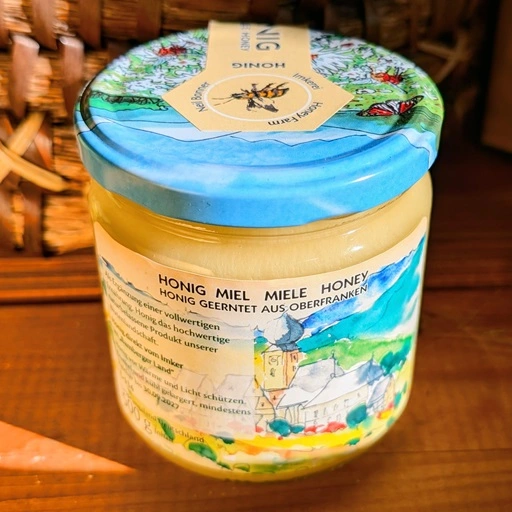 Oberfränkischer Blütenhonig mit Apfelblüte, 500g, von Streuobstwiesen aus der Gegend um Hirschaid – Bild 3