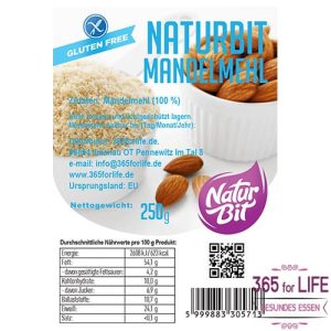 Naturbit glutenfreies Mandelmehl naturbelassen, Premium Qualität 250 g