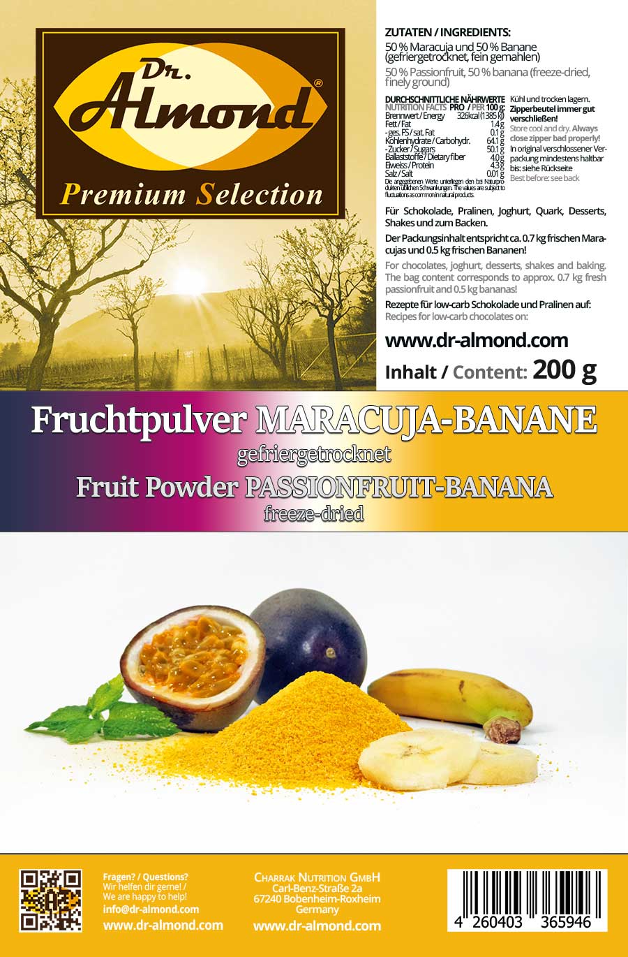 Fruchtpulver MARACUJA-BANANE gefriergetrocknetes Maracujapulver Bananenpulver 200 g – 100 % Frucht für Fluff, low-carb Schokolade, Smoothies und Shakes – Bild 3