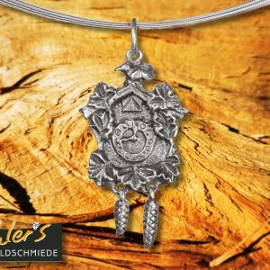 Schwarzwälder Kuckucksuhr Anhänger gefertigt in Echtsilber massiv – große Ausführung