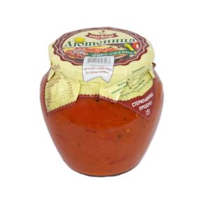 Hausgemachter Tomaten-Paprika-Aufstrich / Lyutenitza (wie Ajvar), grob gemahlen aus dem Dorf Hrishtene Bulgarien, 560 g