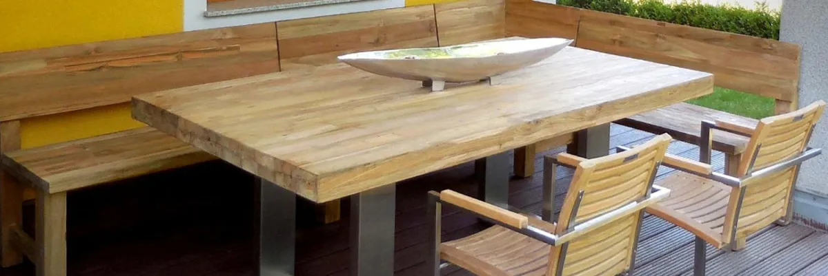 Matahari Gartentisch Arthus 260×110 cm Teakholz/Edelstahl – Bild 2