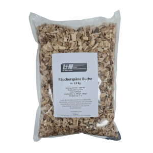 Räucherspäne Buche  Körnung 6 mm – 10 mm,  1kg Beutel