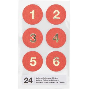 Adventskalender Sticker rot, Zahlen 1-24