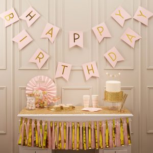 Wimpelkette “Happy Birthday” pastellrosa